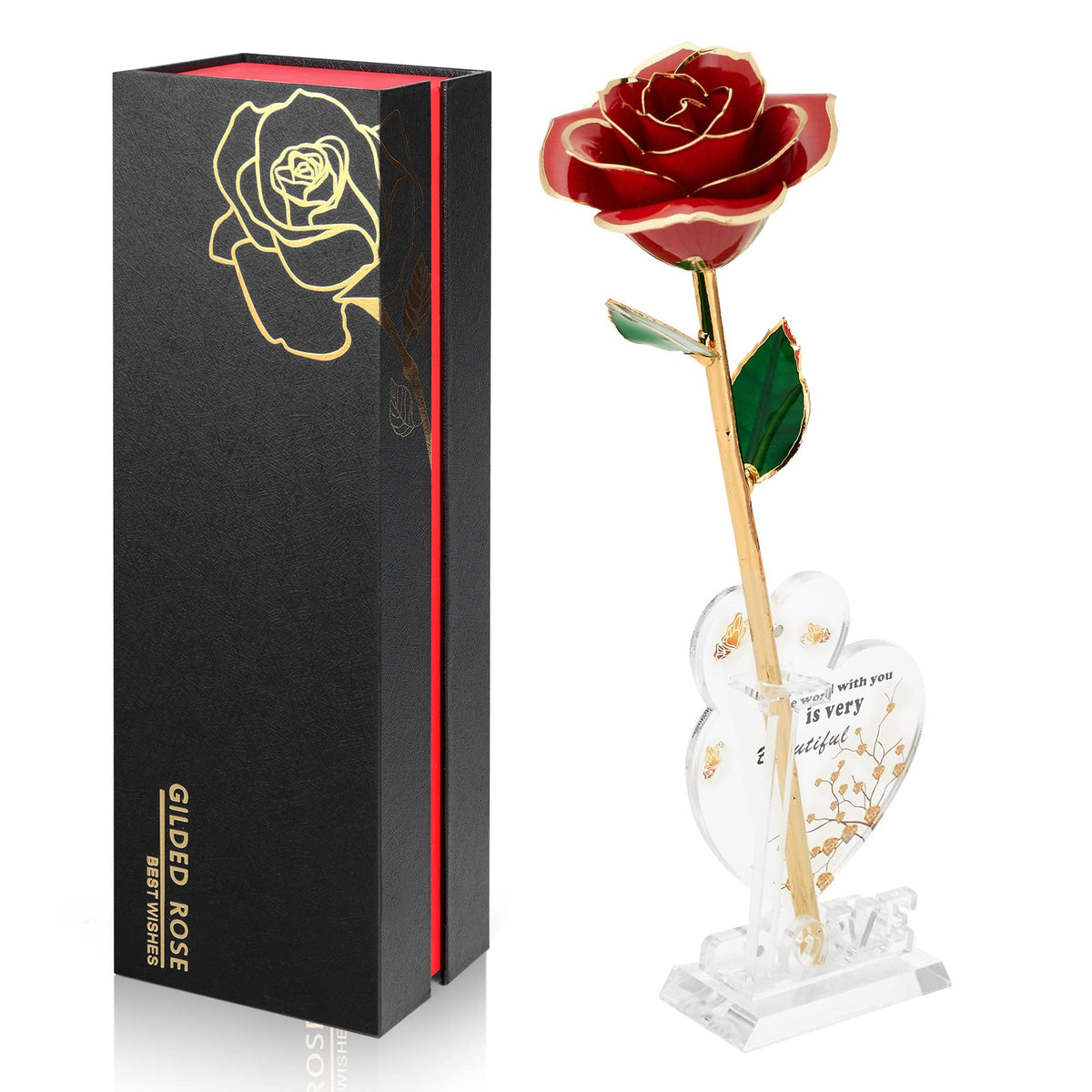 Anthonic gold-dipped infinity rose on display conveys timeless elegance and romance.