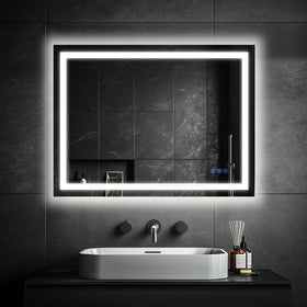 Antok 24x36 LED bathroom mirror with backlit and frontlit illumination for even makeup lighting