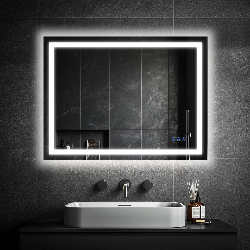 Antok 24x36 LED bathroom mirror with backlit and frontlit illumination for even makeup lighting