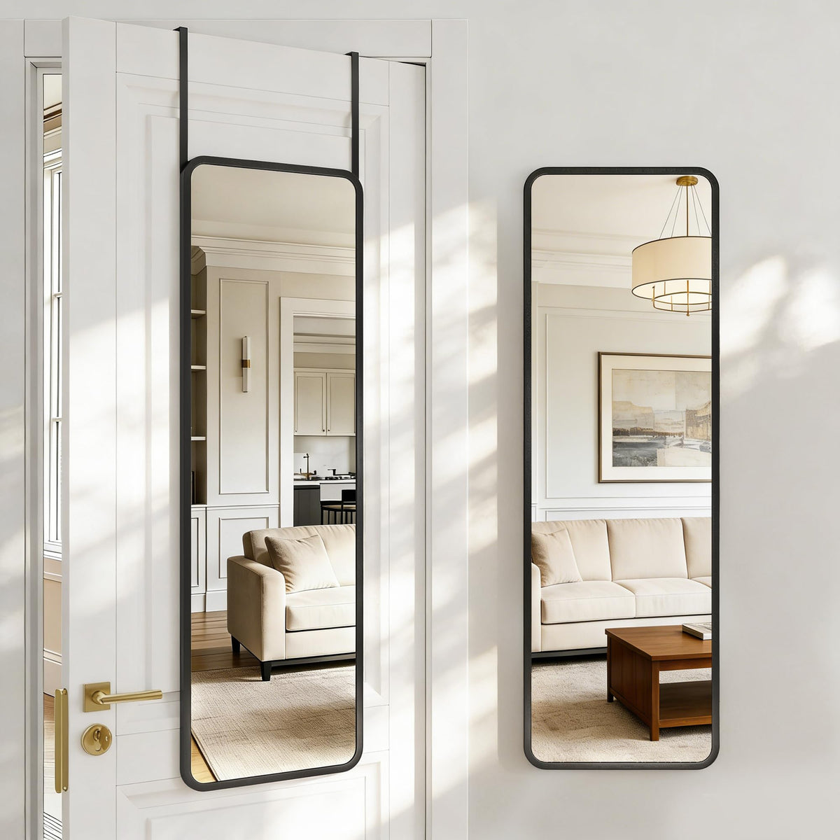 Antok 48x14 full-length mirror over the door for full-body outfit checks.
