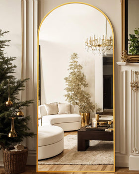 Antok 76x34 arched full-length mirror with gold frame for elegant room styling and full-body view