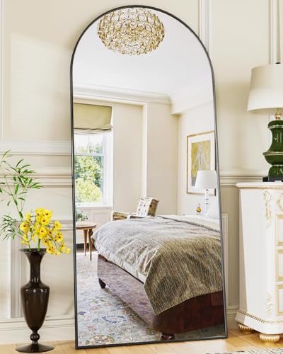 Antok arched full-length mirror with black aluminum frame for full-body reflection.