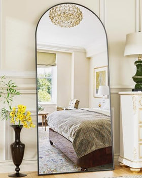 Antok arched full-length mirror with black aluminum frame for full-body reflection.