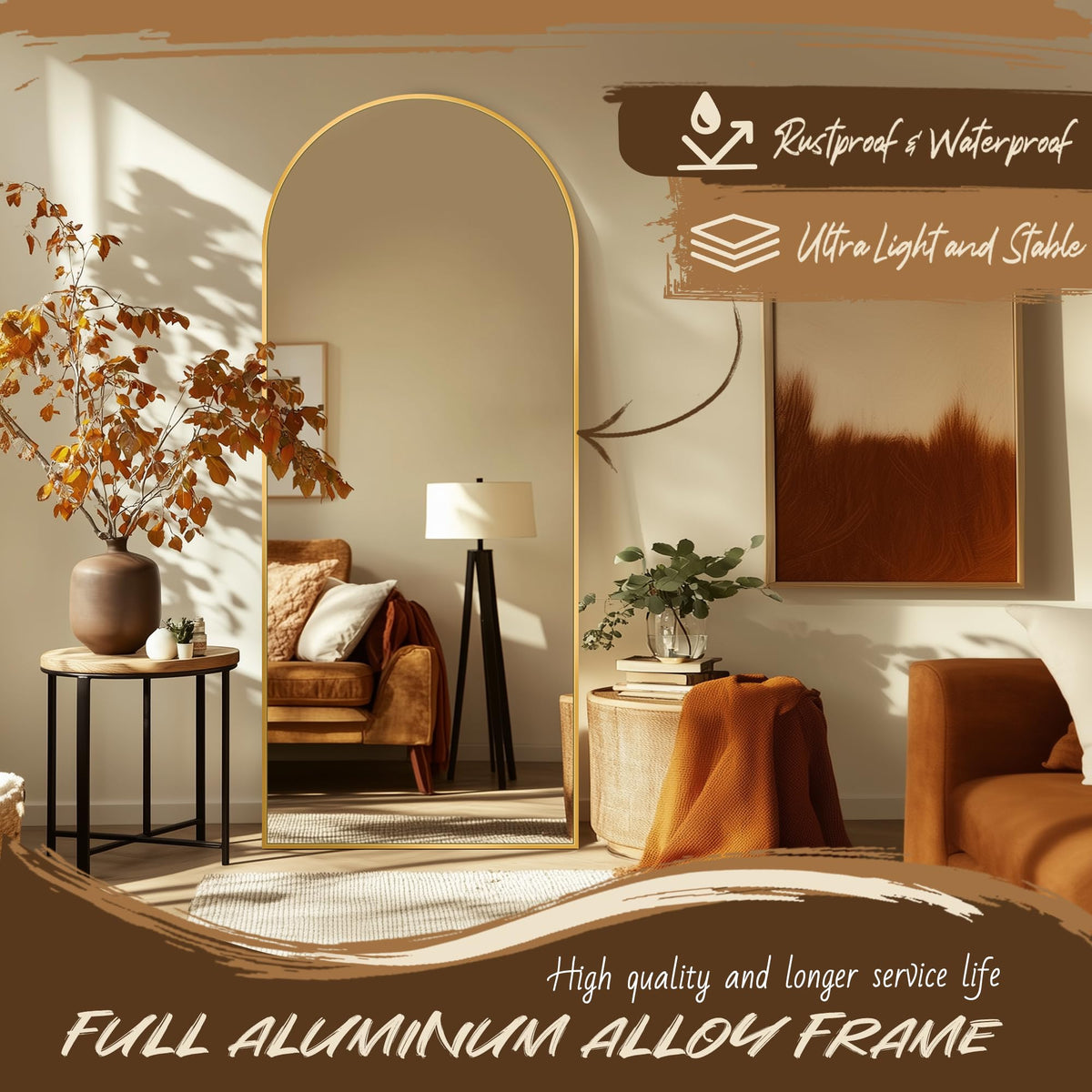Antok bedroom arch mirror in gold frame elevates decor and dressing routine