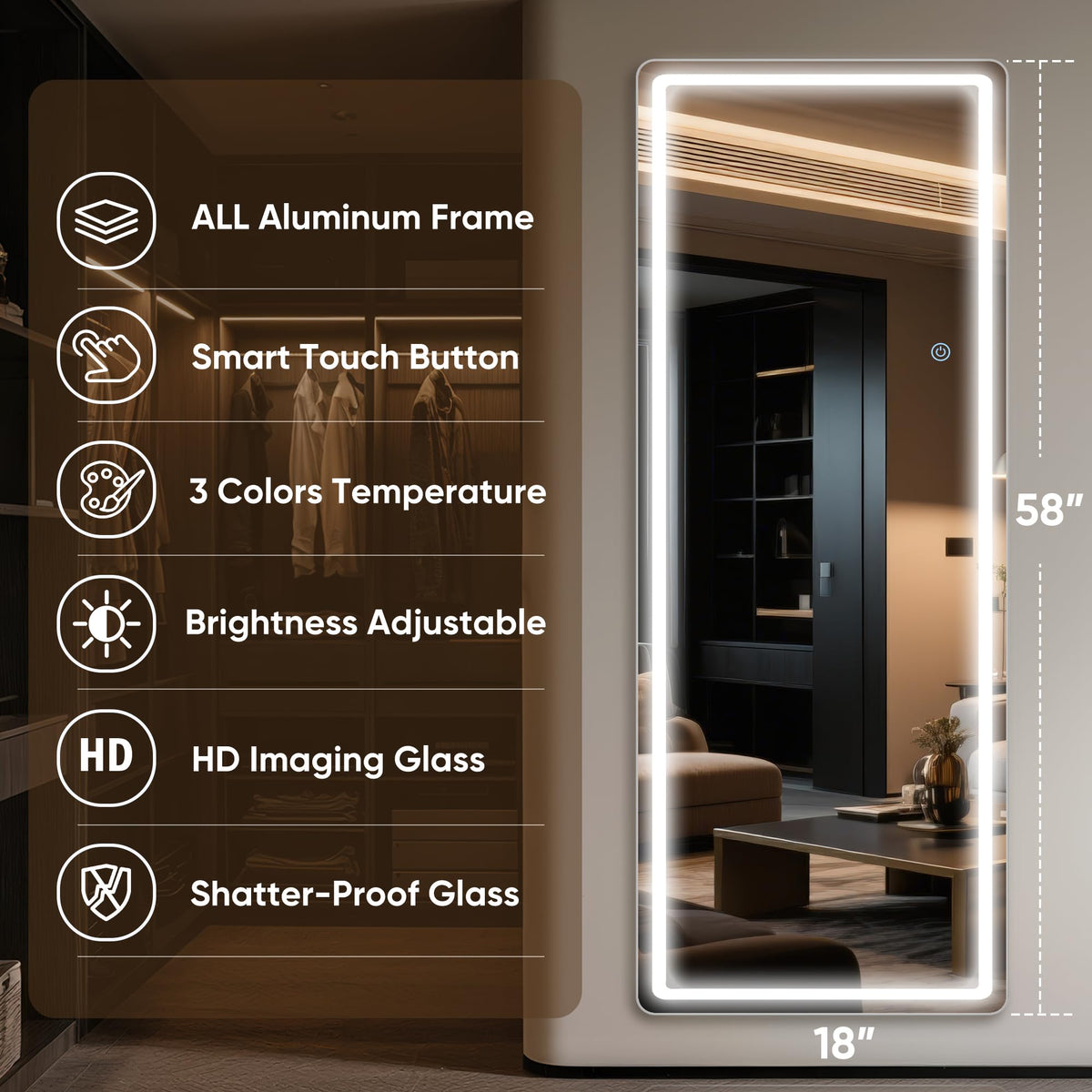 Antok shatterproof glass ensures safe viewing while getting ready.