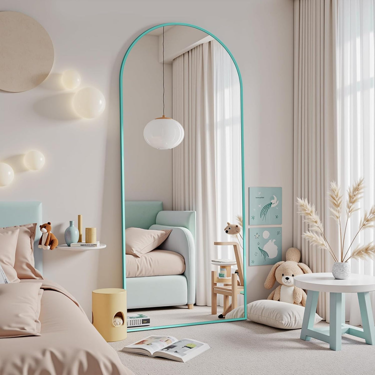 Antok full-length mirror 58x18 in blue frame ideal for full body views.