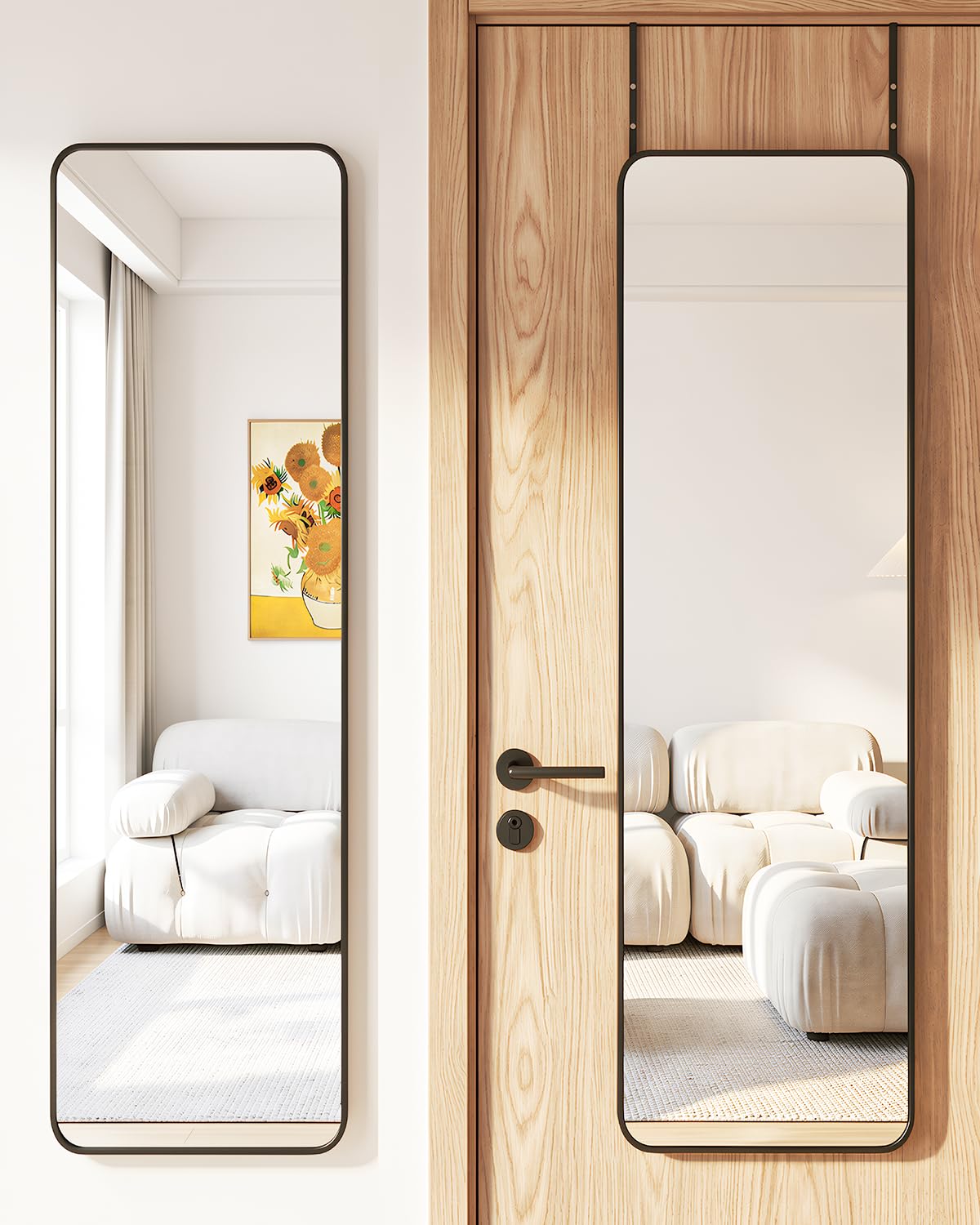 Antok full-length over-door mirror provides a head-to-toe view for outfits.