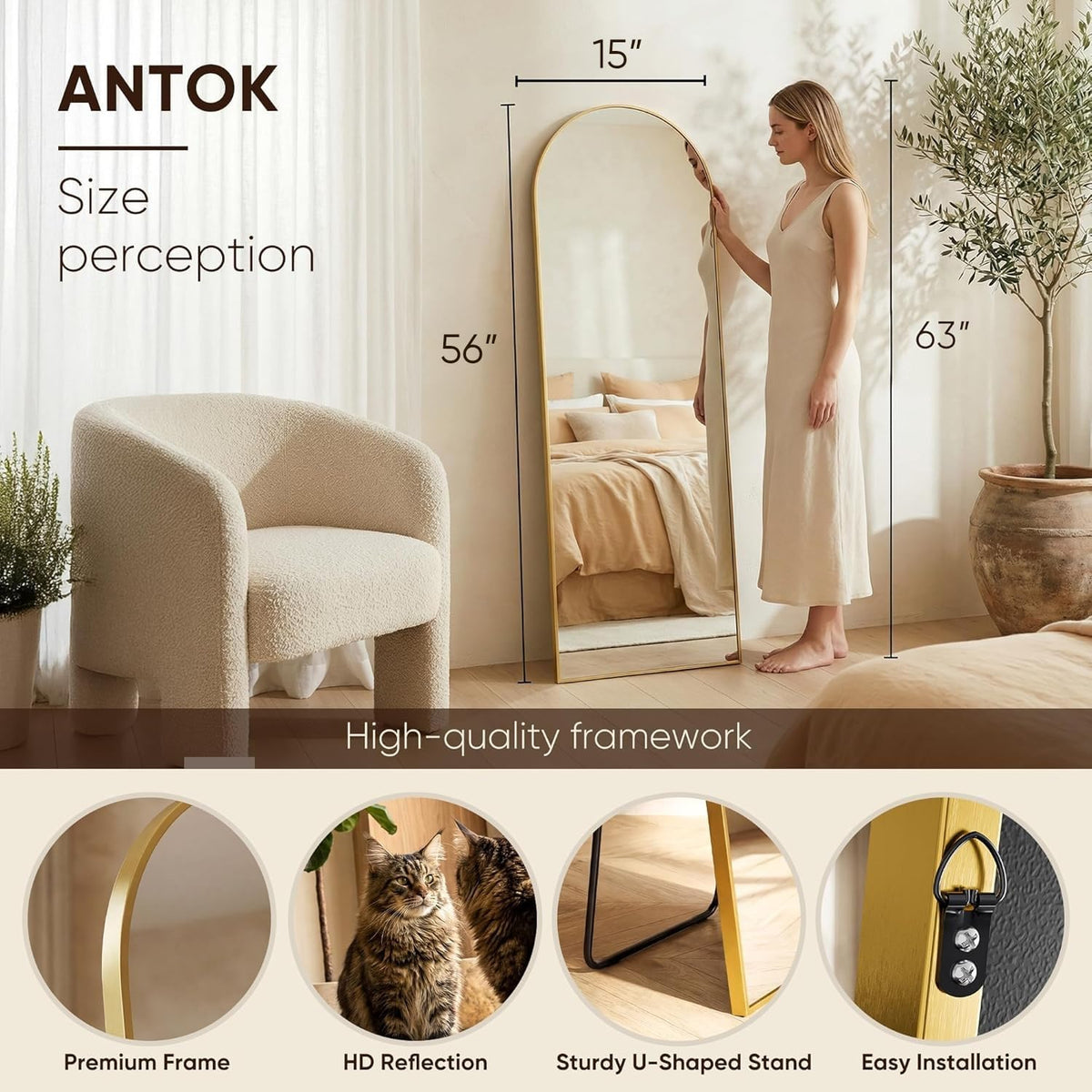 Antok gym-ready arch mirror supports form checks during workouts
