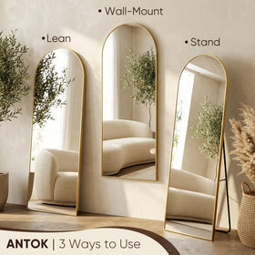 Antok leaning mirror offers versatile tilt for daily outfit checks.