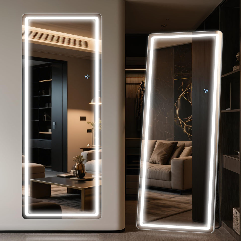 Antok LED full-length mirror with light and stand for easy room setup and full-body view