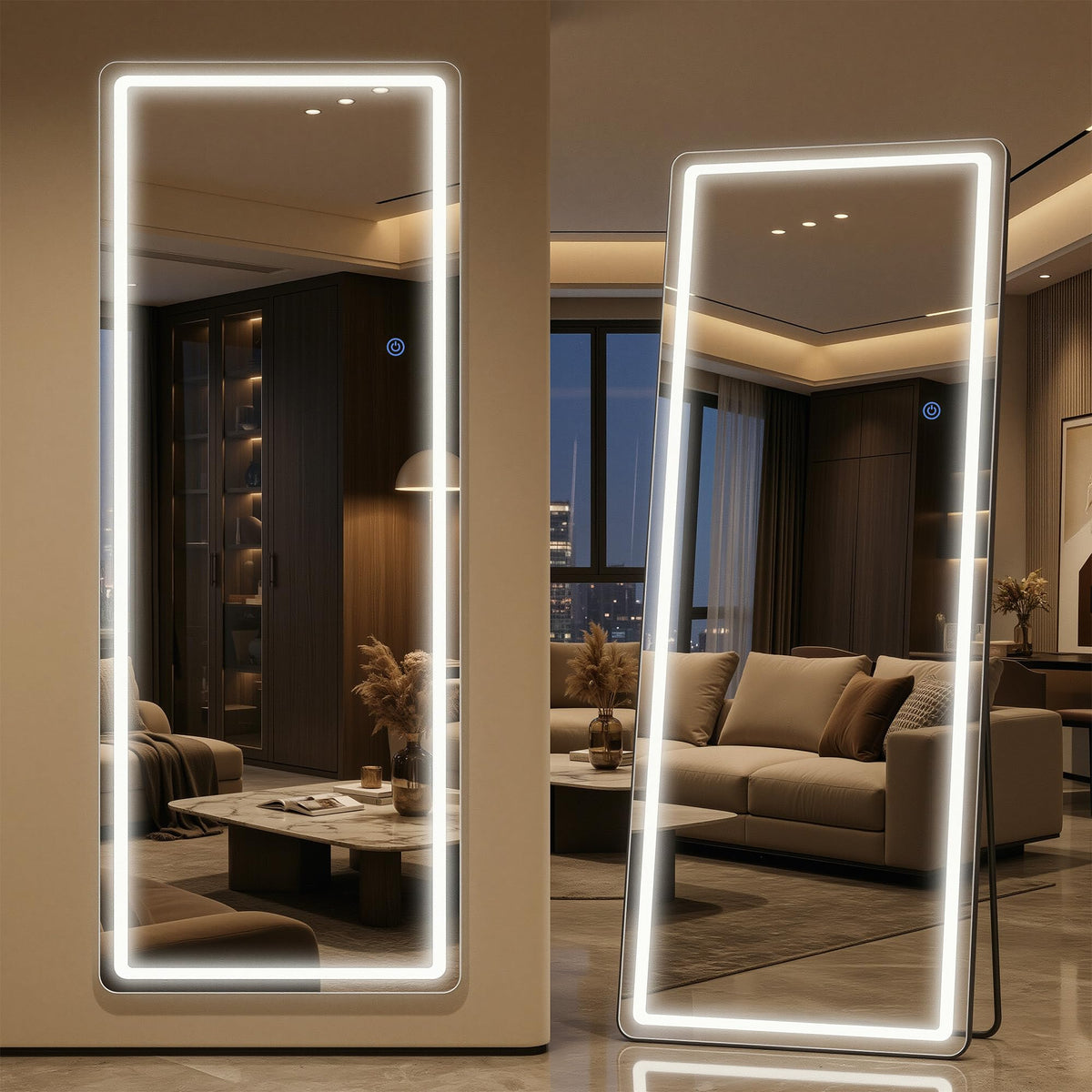 Antok LED full-length mirror with stand offers clear head-to-toe reflection for outfit checks.