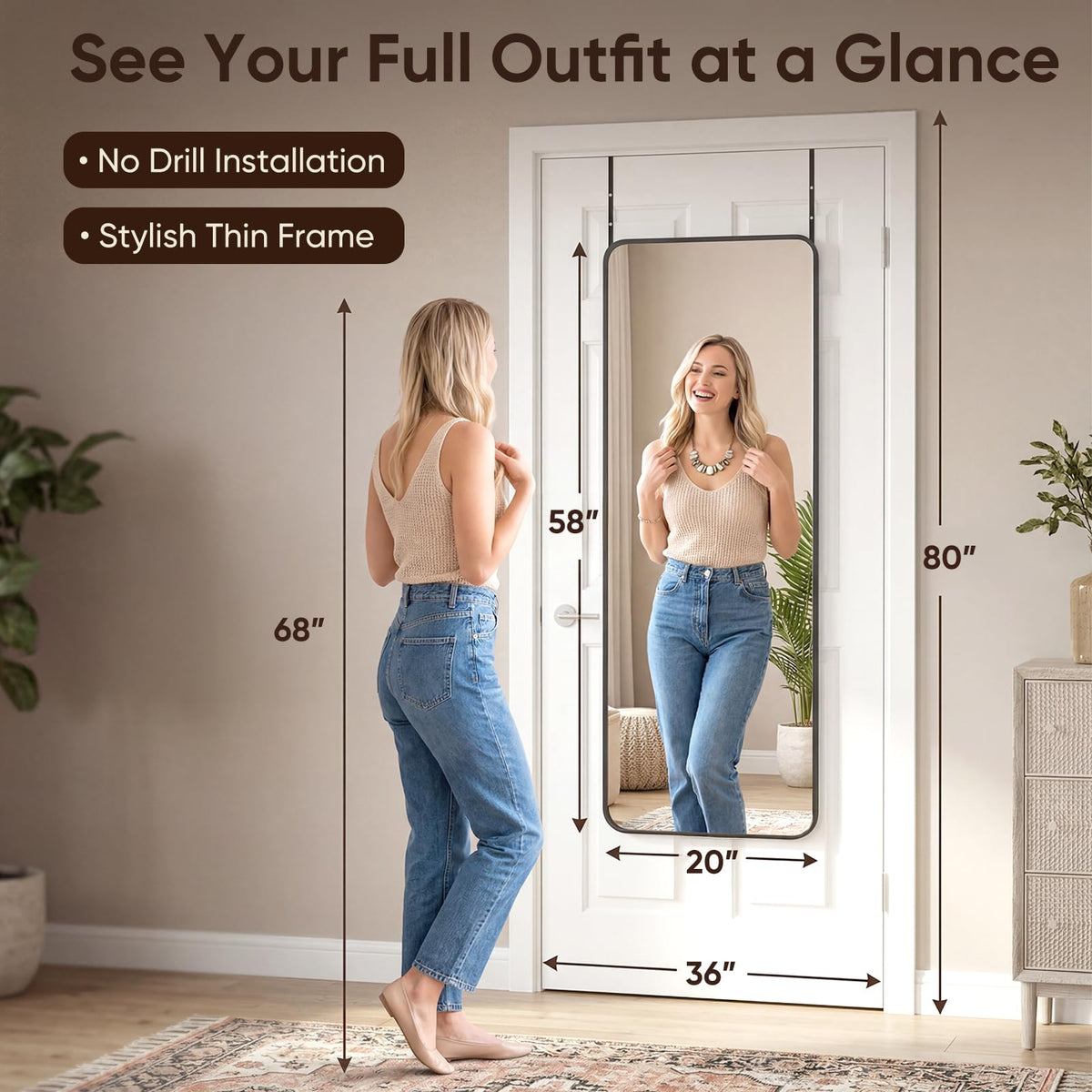 Antok aluminum-frame mirror blends durability with modern styling.