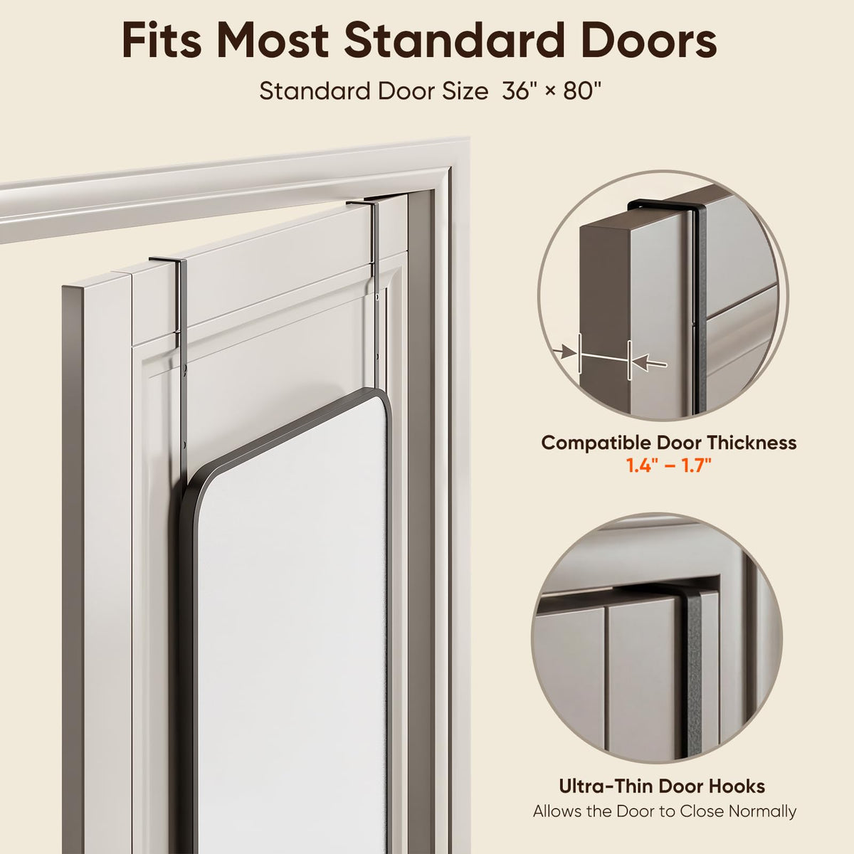 Antok no-drill door mirror fits renters, avoiding wall damage.