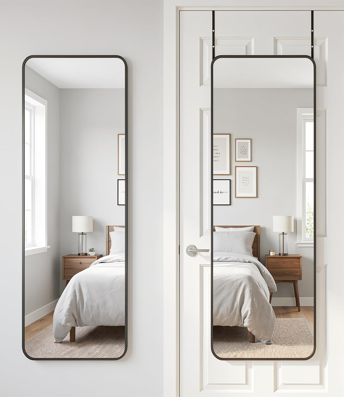 Antok over-the-door mirror offers a full-length view for outfit checks.