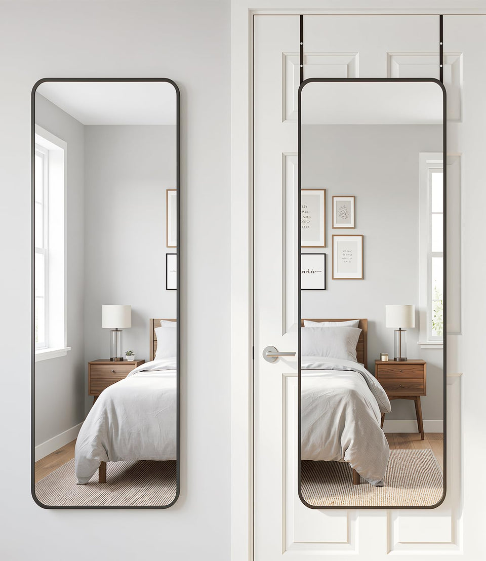 Antok over-the-door mirror offers a full-length view for outfit checks.