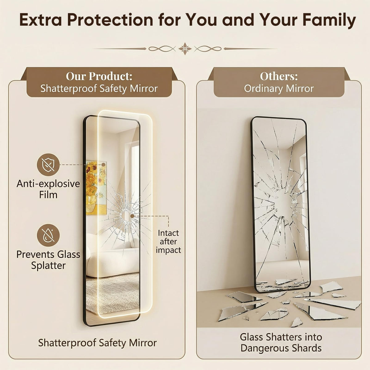 Antok rust-resistant frame keeps the mirror looking new longer.