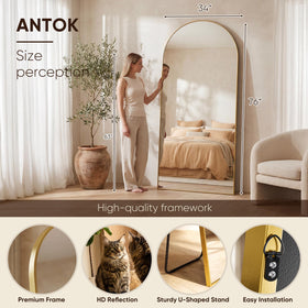 Antok wall-mounted mirror in gold frame saves space and brightens rooms