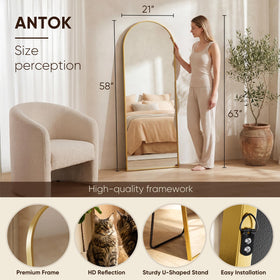 Antok arch-top mirror designed for wall mounting or leaning placements.