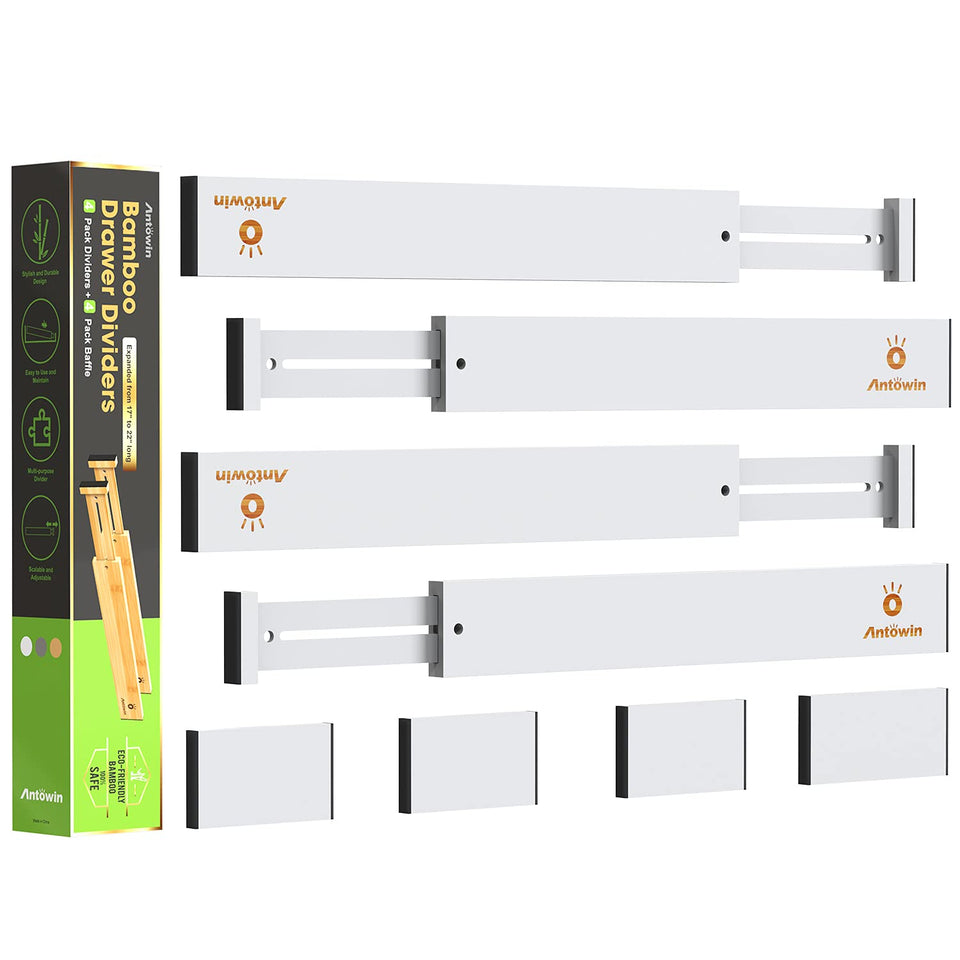 ANTOWIN bamboo drawer divider in use, keeps utensils organized and easily accessible.
