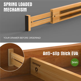 ANTOWIN bamboo drawer divider with spring-loaded mechanism for quick setup.