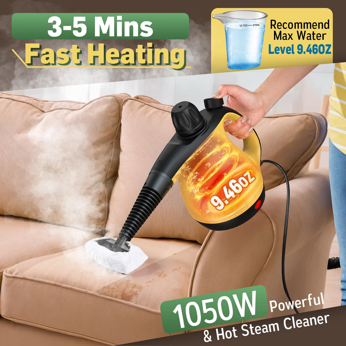 Antrango steam cleaner used inside a car interior for cleaning