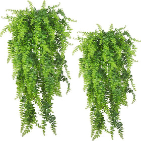 Antspirit 6-pack artificial hanging ferns for outdoor use with UV resistance and vibrant greenery.
