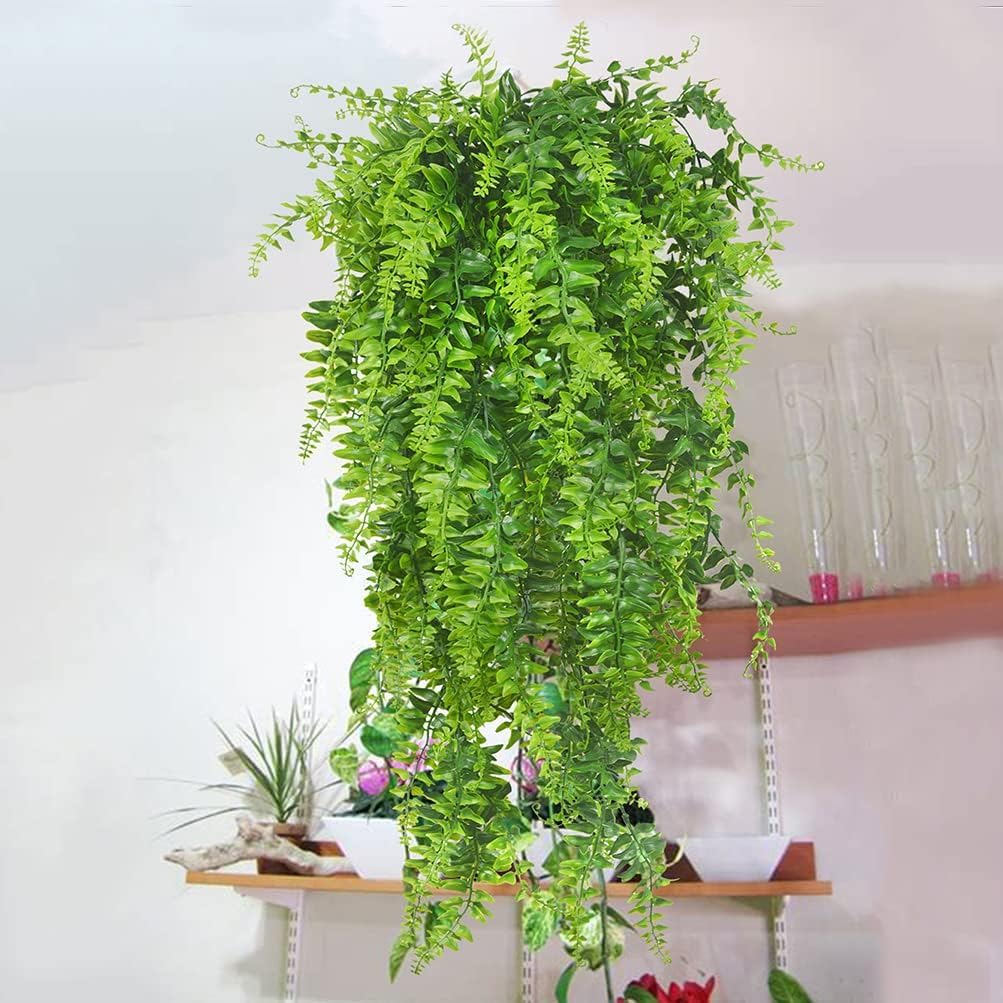Antspirit artificial hanging ferns with realistic leaves for patios that stay bright.
