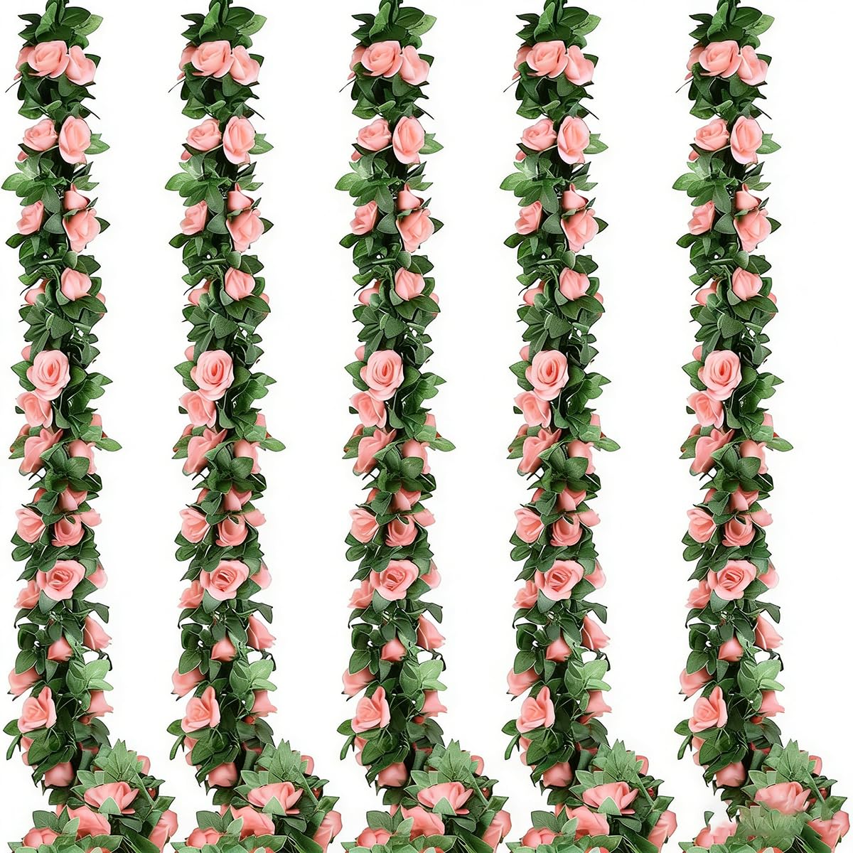 Antspirit pink rose garland closeup with 16 silk flowers for vibrant decor
