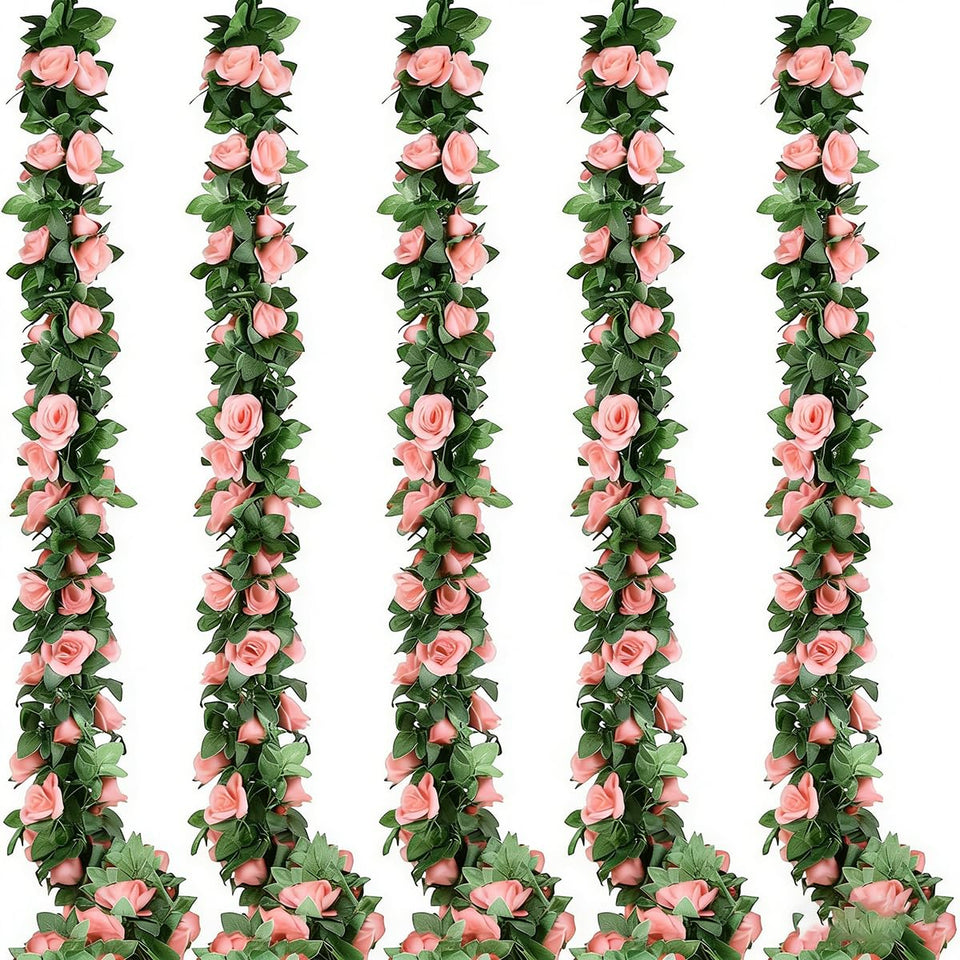 Antspirit pink rose garland closeup with 16 silk flowers for vibrant decor