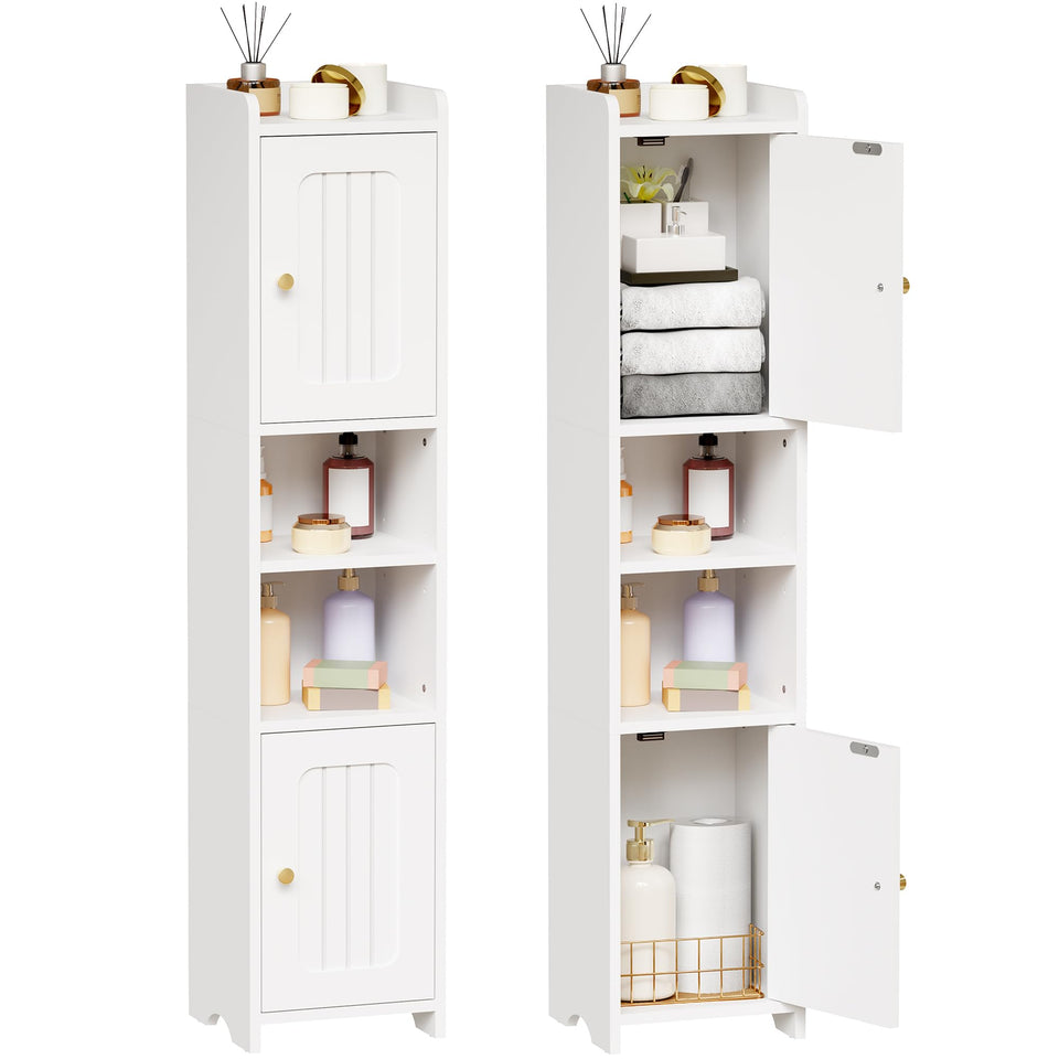 ANWBROAD Slim corner cabinet with top doors for tidy bathroom storage.
