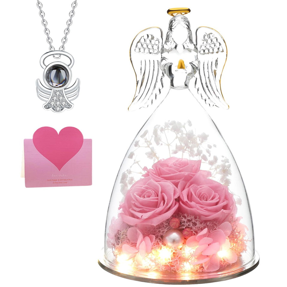 ANWEAO pink angel rose glass figurine for elegant home decor.