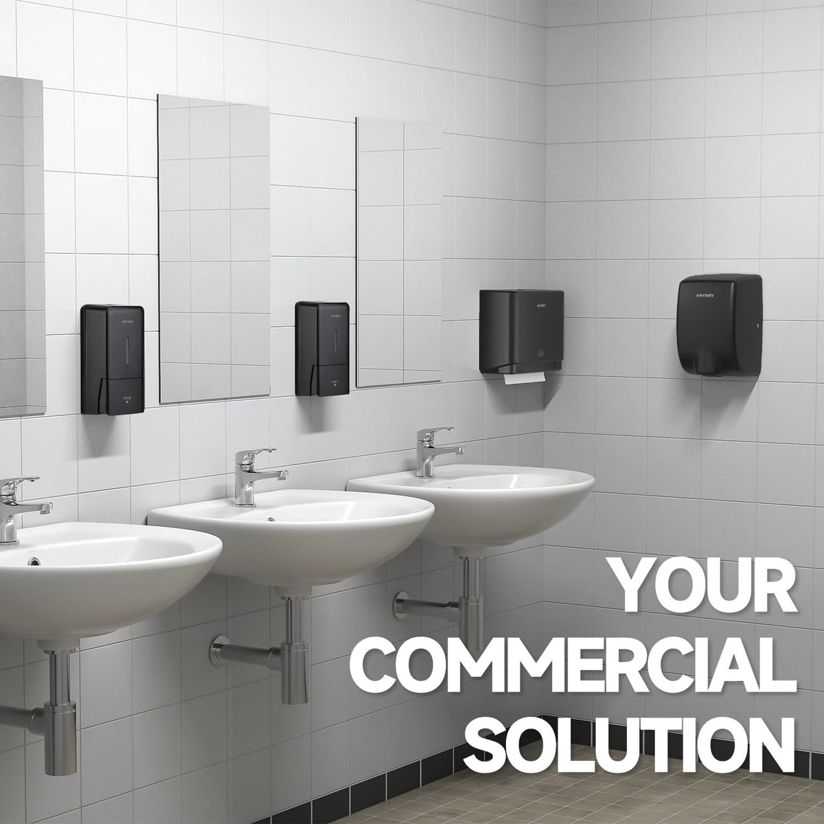 Anydry 27oz capacity dispenser reduces refills in busy environments.