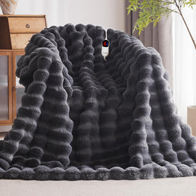 Anysay heated blanket with bubble faux rabbit fur for cozy warmth.