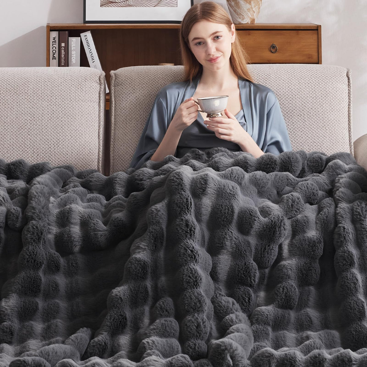Anysay heated blanket with LED controller and long cord for easy setup.