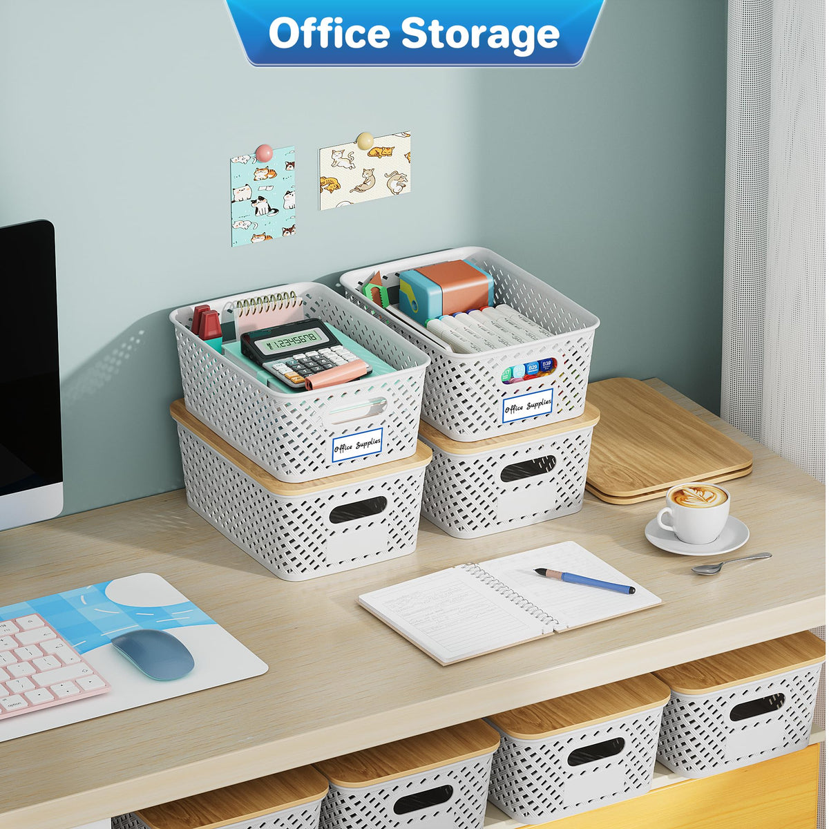 Anysig pantry storage bins arranged for kitchen organization and pantry labeling.