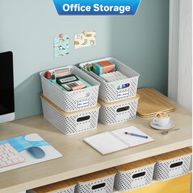 Anysig pantry storage bins arranged for kitchen organization and pantry labeling.