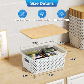 Anysig stackable storage bins shown up close to highlight space-saving design.