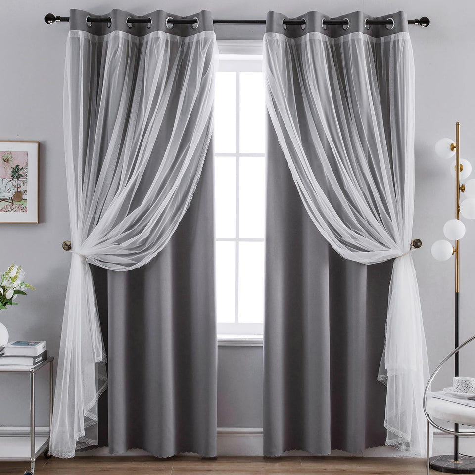 Anytime home curtains grey blackout and sheer front panel highlight two-layer privacy and light control