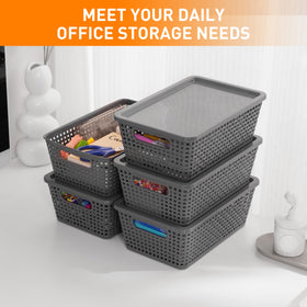 Anywish bins with built in side handles for easy pulling from shelves