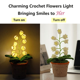 ANZRLE Crochet lily bouquet with rattan pot delivers cordless convenience for any space.
