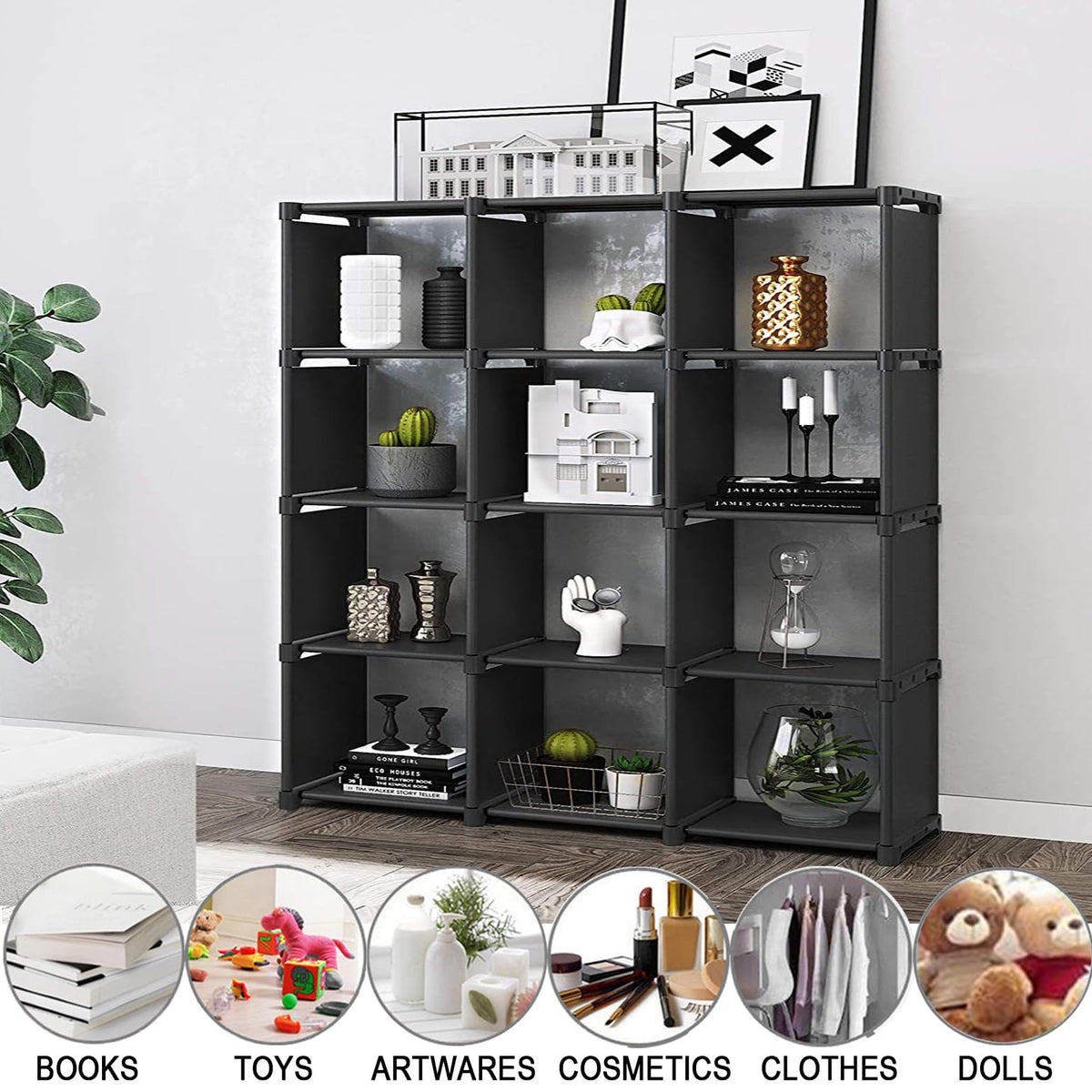 Aocoray 12-cube storage unit in bedroom layout helps keep essentials organized.