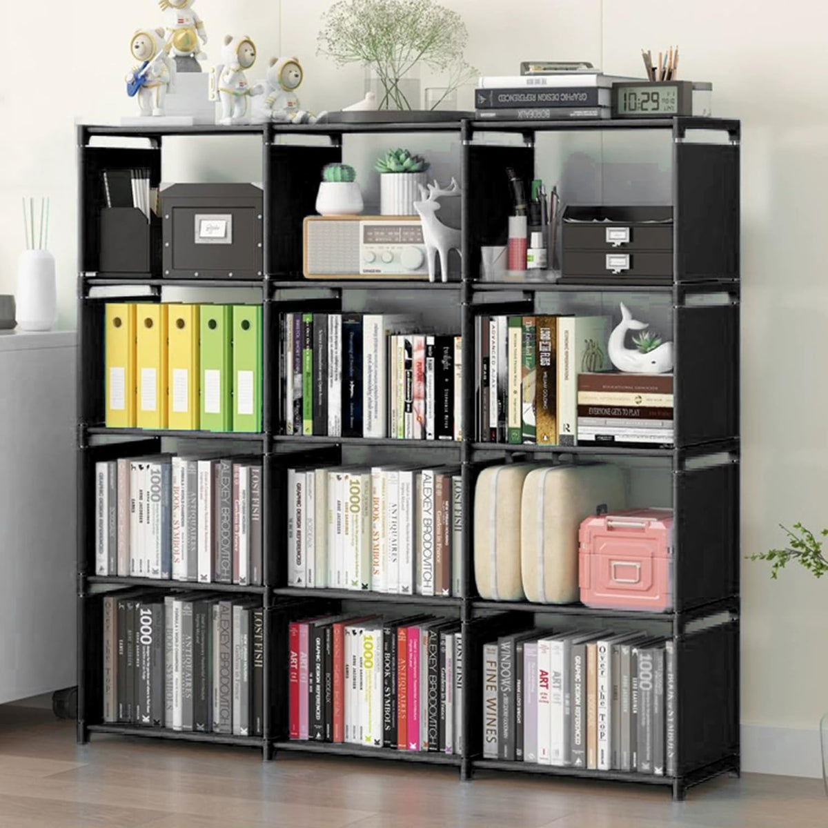 Aocoray 12-cube storage organizer front view shows roomy compartments for easy access.