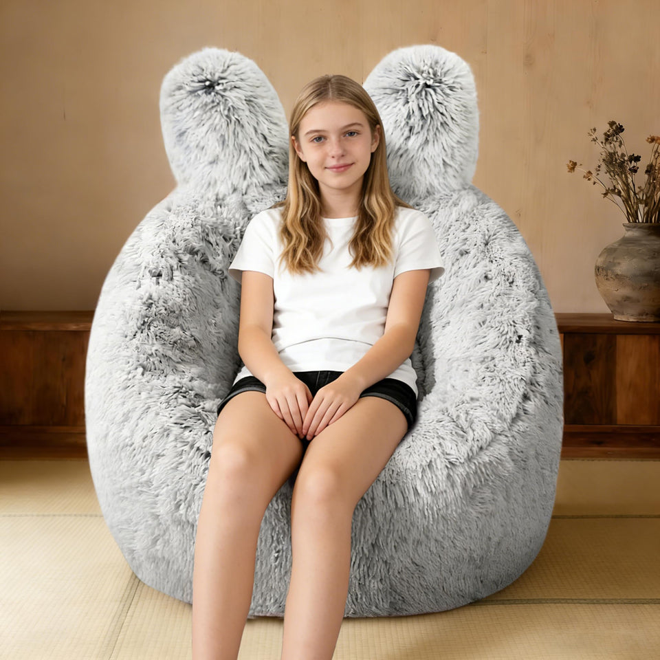 Aodenge fluffy bean bag chair for kids, cozy lounge space in grey.