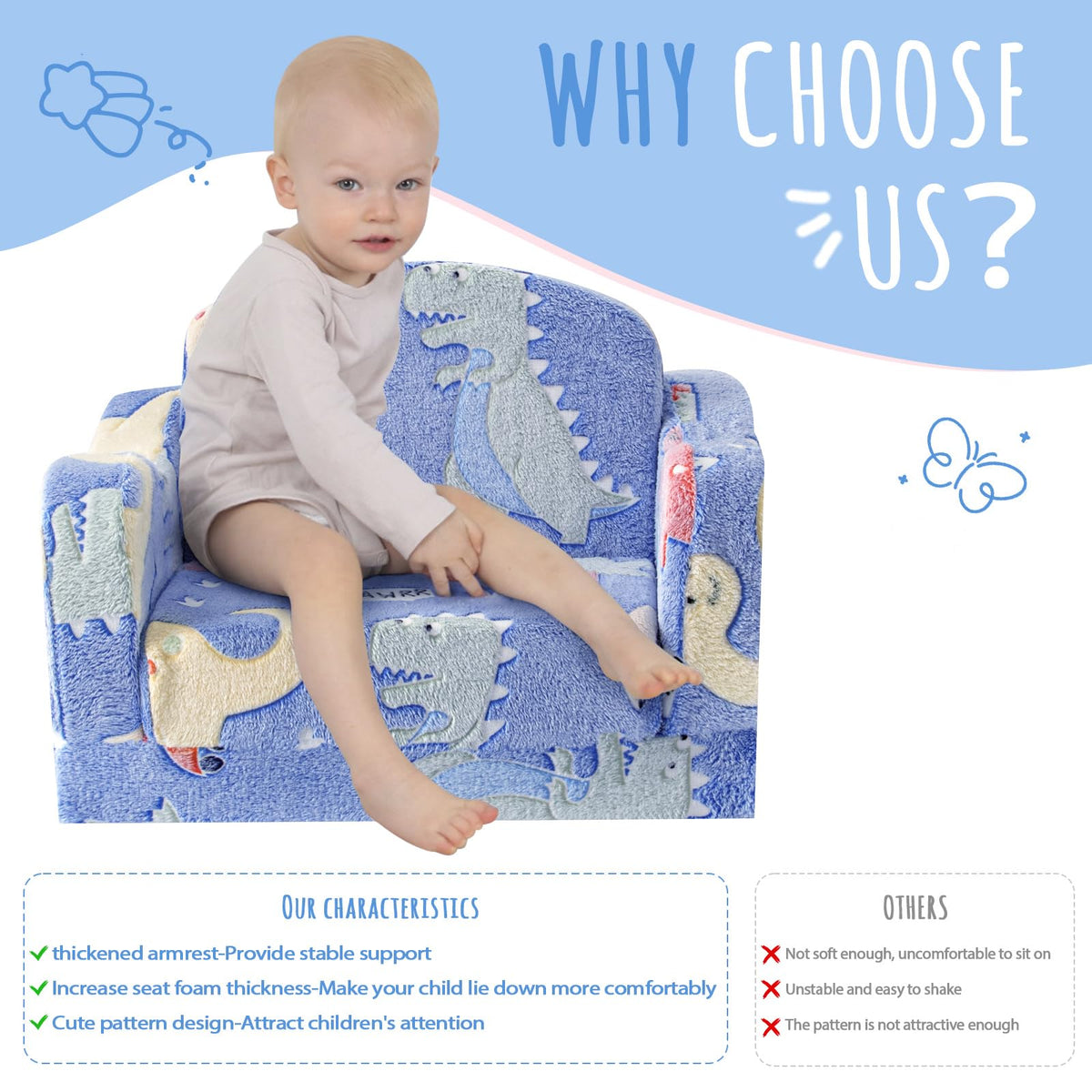 Aodisman toddler chair in reading mode with a child reading nearby.