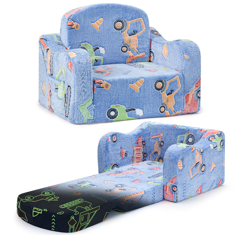 Aodisman Thick Comfy Toddler Chair in fold-out sofa mode for cozy lounging