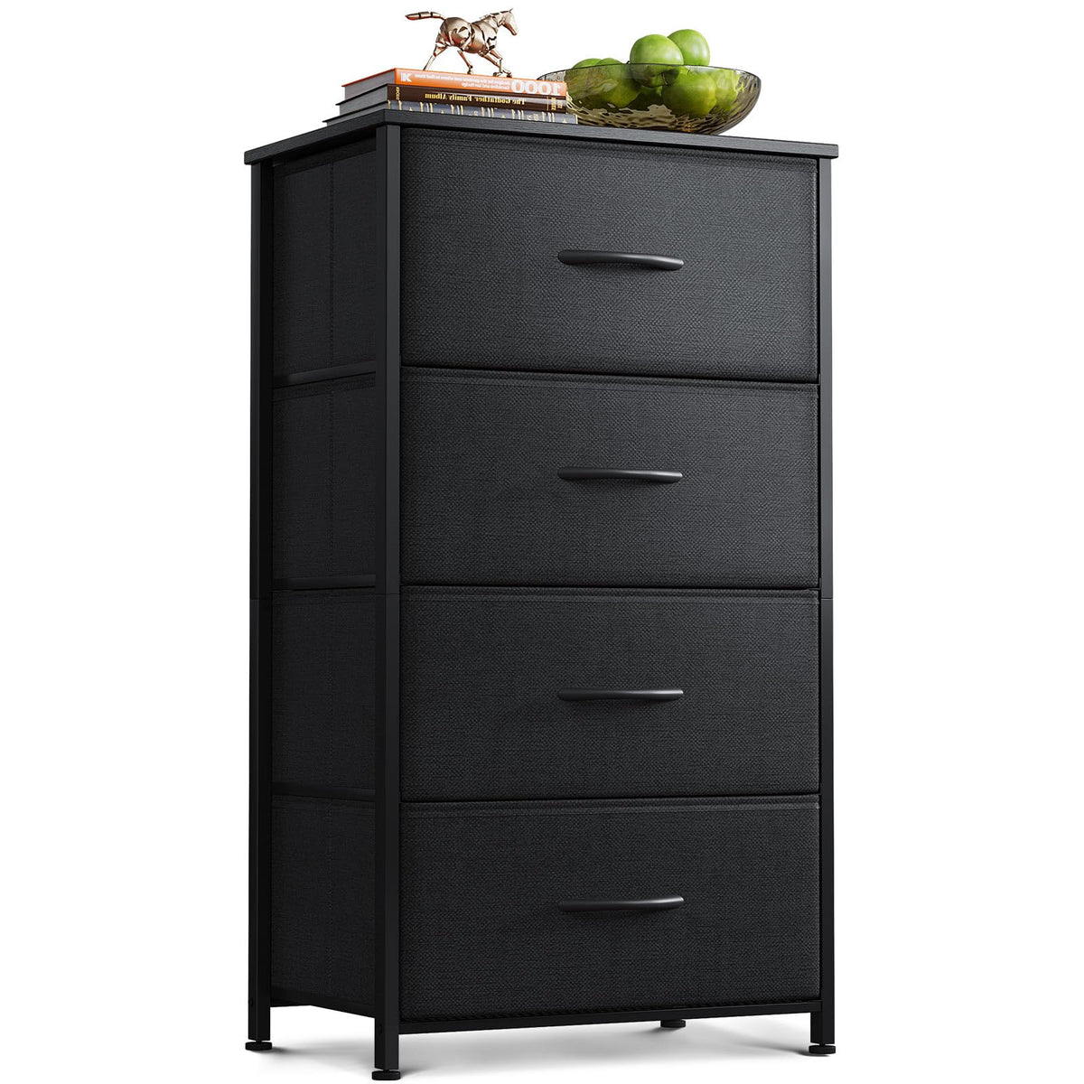 AODK dresser with four drawers and a steel frame, keeps bedroom essentials neatly organized.