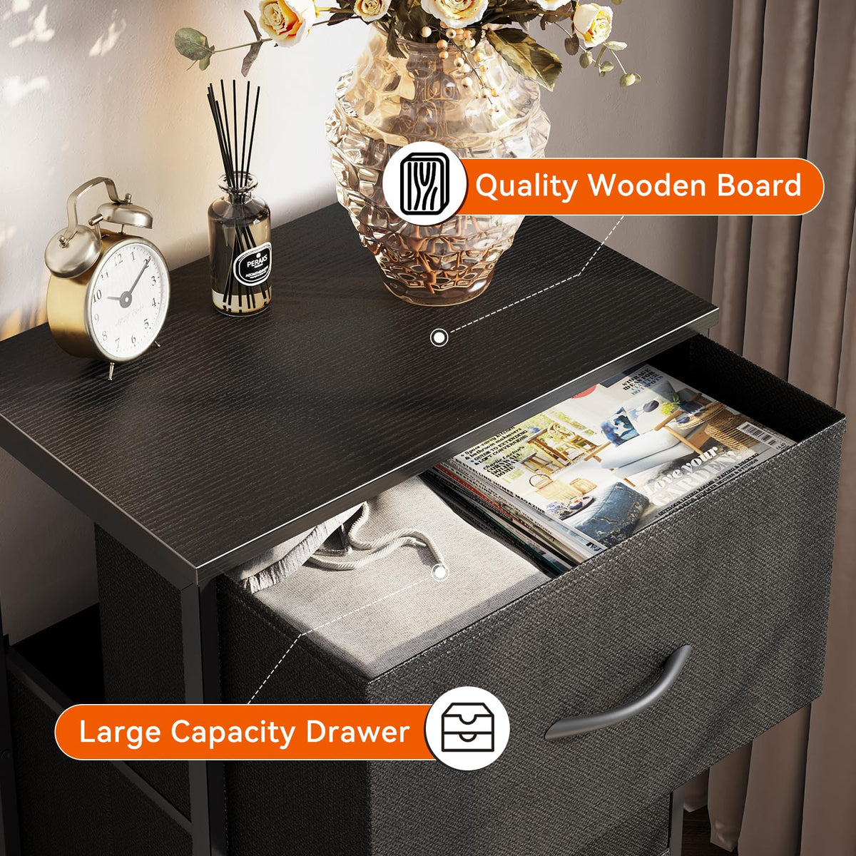 AODK dresser wooden top adds a warm, sturdy surface.