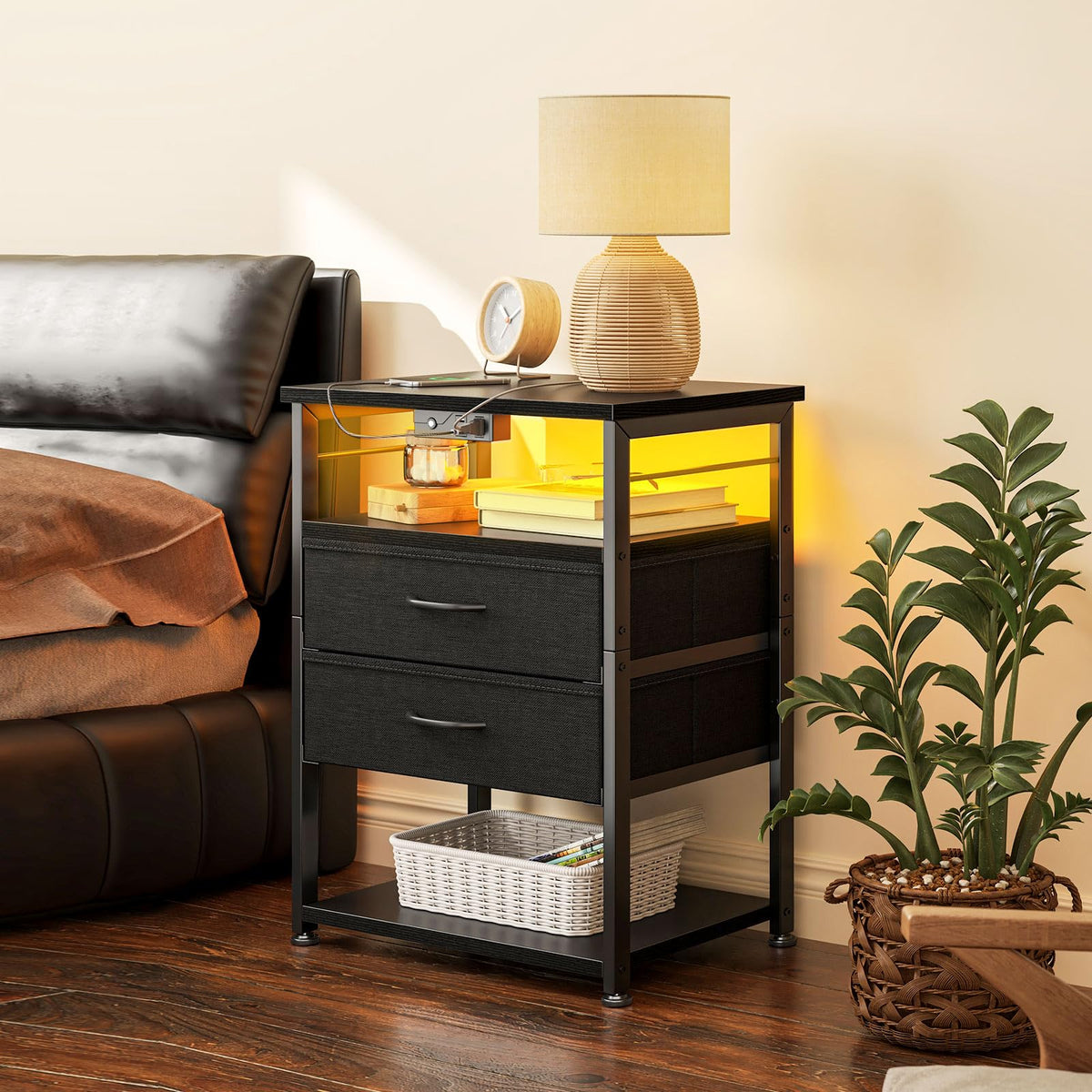 AODK nightstand fabric drawers close-up highlighting organized storage and clutter control.