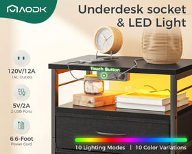 AODK nightstand charging ports illustrating devices charging at the bedside.