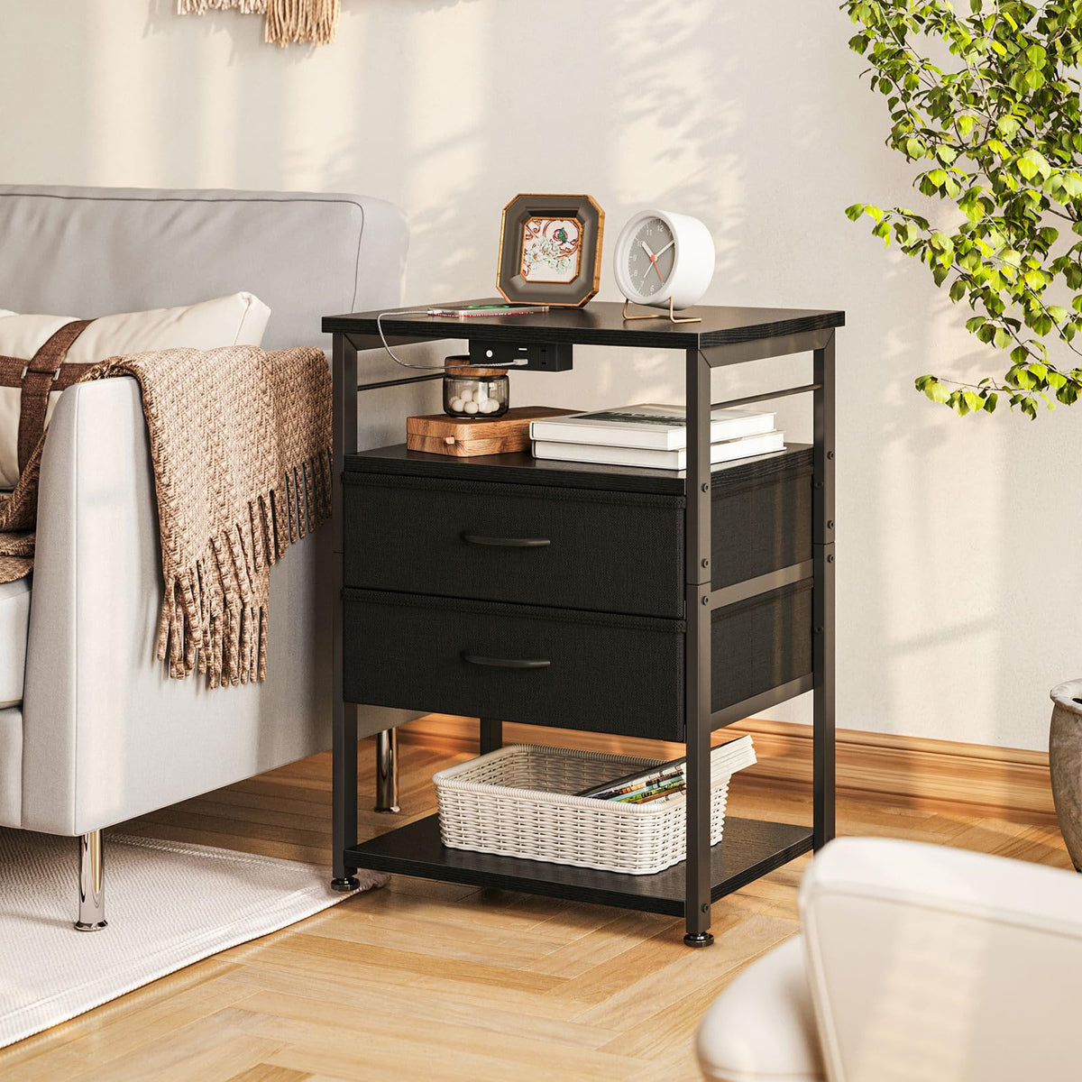AODK nightstand sturdy engineered wood construction emphasizes stability in bedrooms.